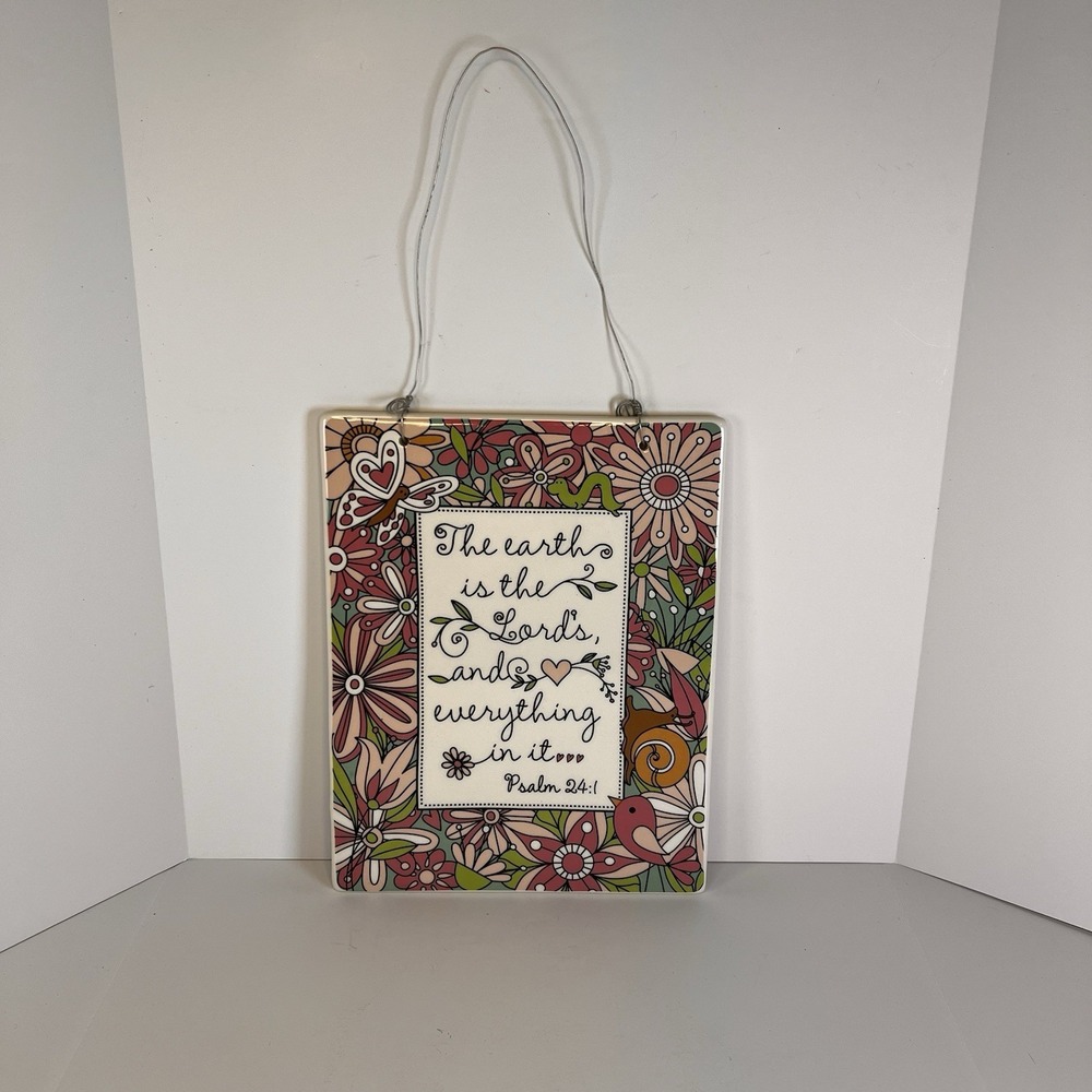 Gregg Gift Company Ceramic Wall Plaque Psalm 24:1 OS Multicolor Excellent Floral